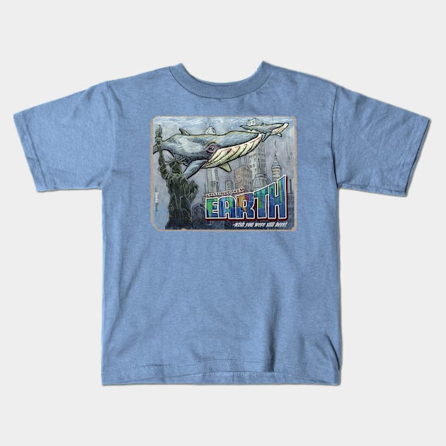 Greetings From Earth: Whale City Kids T-Shirt by Dustin Resch